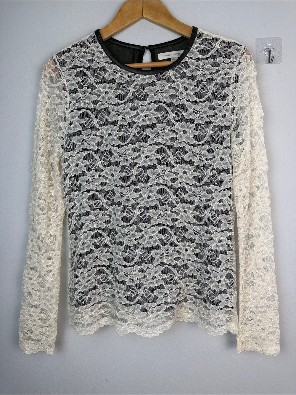 Brochu Walker Lace Long Sleeve Top Faux Leather Medium Clean Beauty Fairygoth